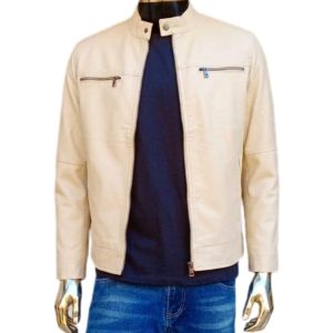 Beige Genuine Leather Jacket